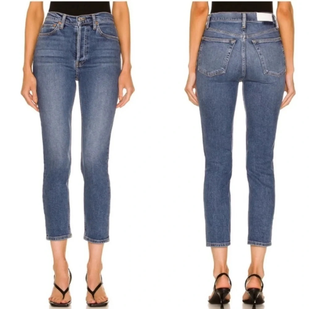 Re/Done High Rise Ankle Crop Stretch Mediium Wash Mid 90's Size 28